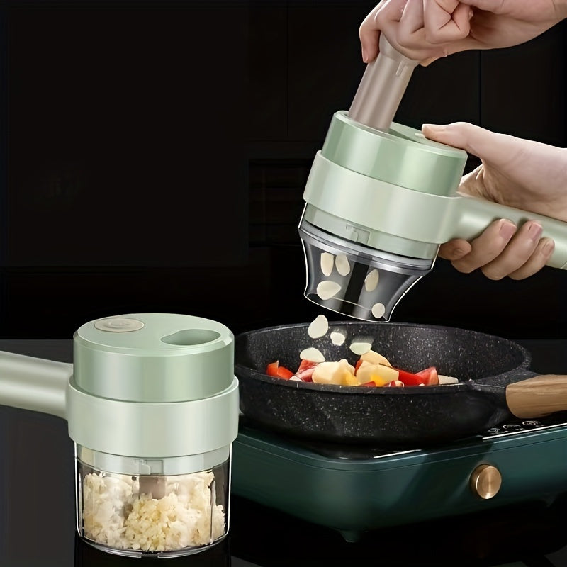 4 In 1 Vegetable Chopper Handheld Electric Vegetable Cutter Set Portable Wireless Garlic Mud Masher Garlic Press And Slicer Set Multifunctional Electric Mini Food Processor
