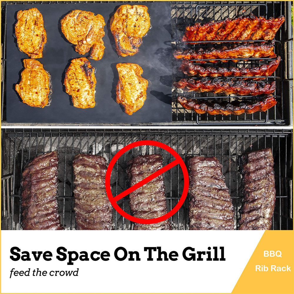 Non-Stick BBQ Rib Rack Stand Barbecue Steaks Racks Stainless Steel Chicken Beef Ribs Grill Black for Gas Smoker BBQ Tools bbq