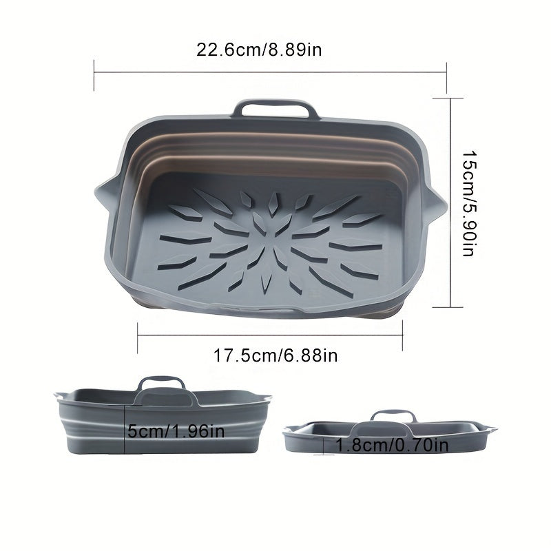 Rectangular Air Fryer Liners; Foldable Silicone Tray; Air Fryer Accessories; Reusable Grill Plate; Heat Resistant Microwave Silicone Plate; Home Kitchen Items