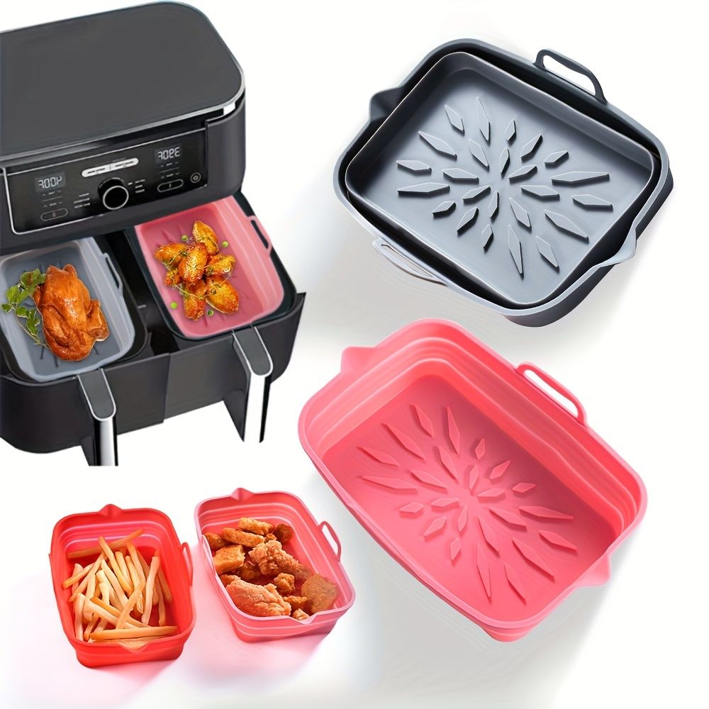 Rectangular Air Fryer Liners; Foldable Silicone Tray; Air Fryer Accessories; Reusable Grill Plate; Heat Resistant Microwave Silicone Plate; Home Kitchen Items