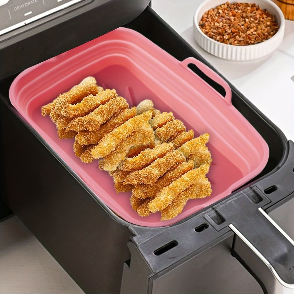 Rectangular Air Fryer Liners; Foldable Silicone Tray; Air Fryer Accessories; Reusable Grill Plate; Heat Resistant Microwave Silicone Plate; Home Kitchen Items