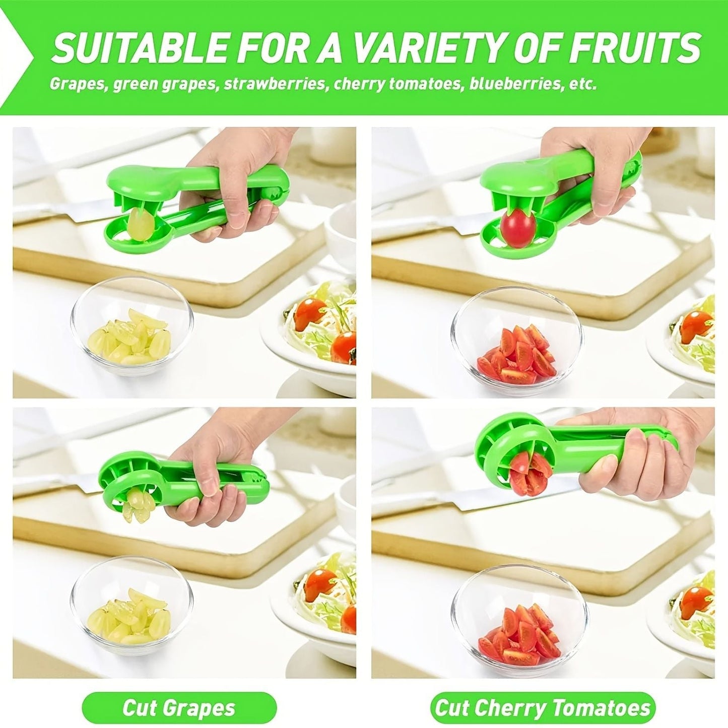 1pc; Grape Tomato Cherry Strawberry Cutter; Green Multifunctional Vegetable And Fruit Cutter; No Blade; Creative Kids Supplies; Kitchen Gadget
