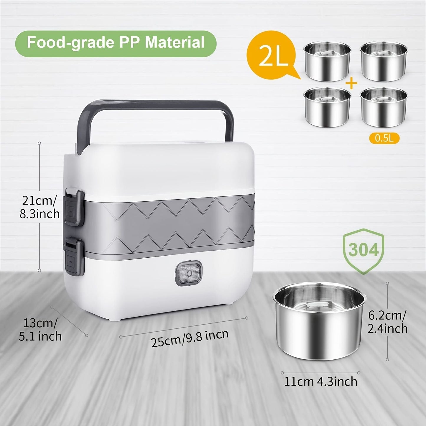 1pc Electric Lunch Box; Food Heater; Portable Food Warmer For Home And Office; Self Heating Lunch Box; Stainless Steel Food Container; Heated Bento Box For Adult; 2000ml/70oz (110V; 200W)