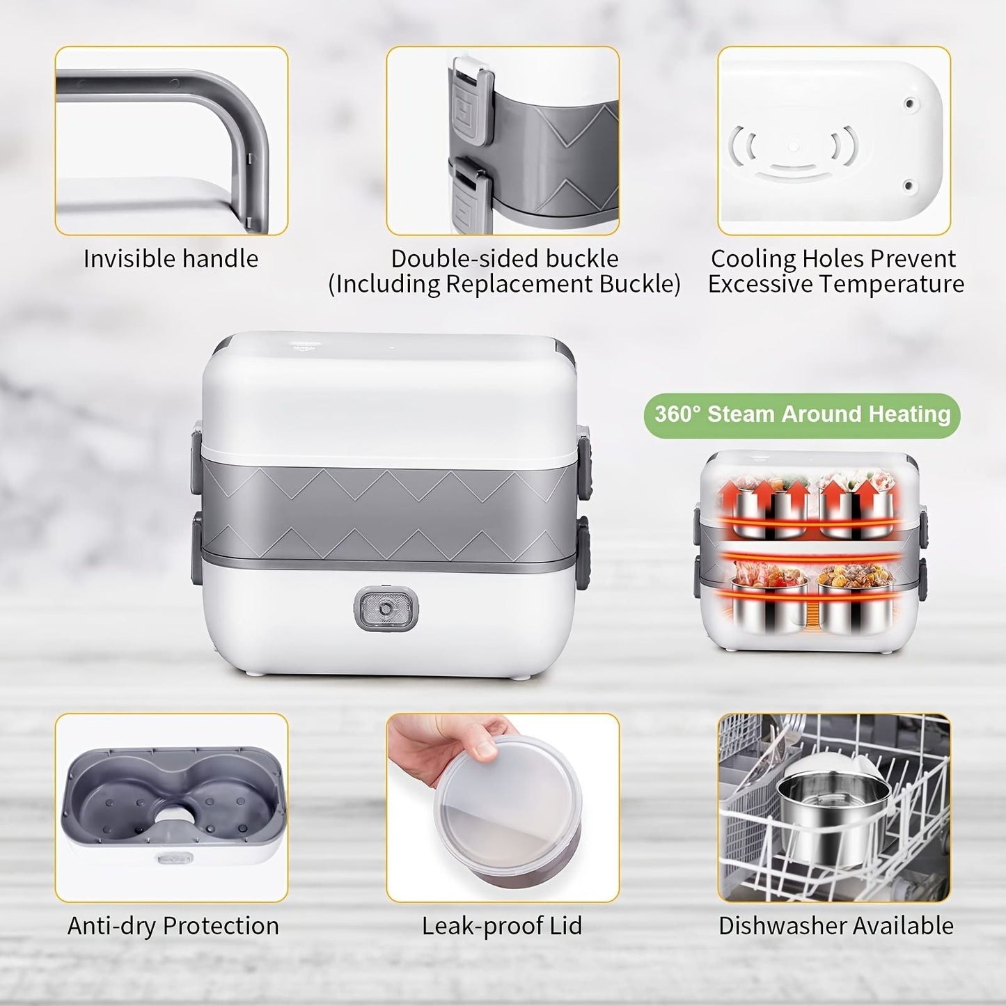 1pc Electric Lunch Box; Food Heater; Portable Food Warmer For Home And Office; Self Heating Lunch Box; Stainless Steel Food Container; Heated Bento Box For Adult; 2000ml/70oz (110V; 200W)