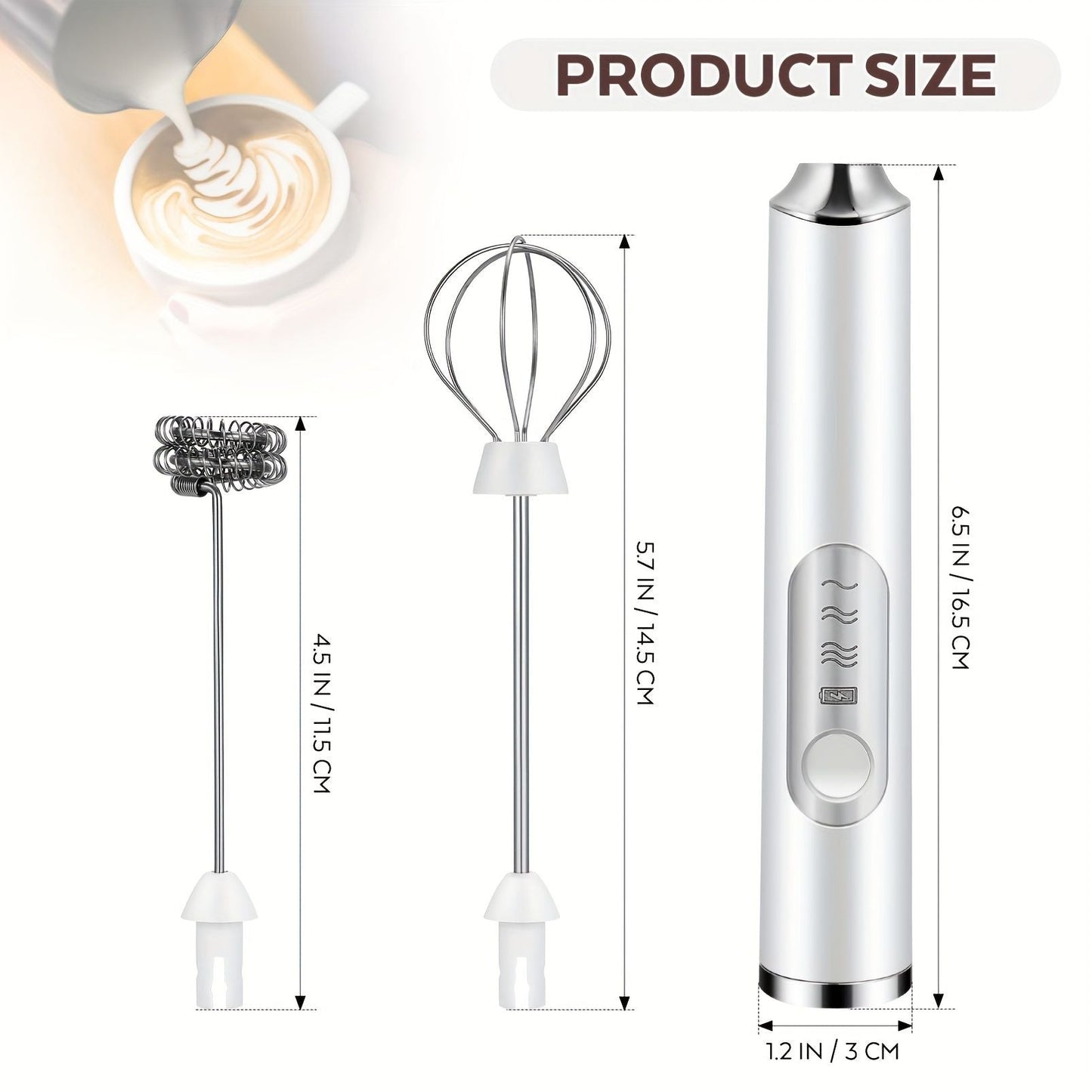 One Set Of Milk Frother Handheld USB-Rechargeable With 2pcs Stainless Whisk Heads; 3-Speed Adjustable Handheld Milk Frother For Cappuccinos; Hot Chocolate; Milkshakes; Egg Mix
