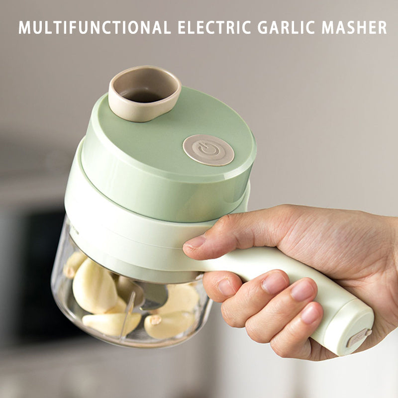 4 In 1 Vegetable Chopper Handheld Electric Vegetable Cutter Set Portable Wireless Garlic Mud Masher Garlic Press And Slicer Set Multifunctional Electric Mini Food Processor