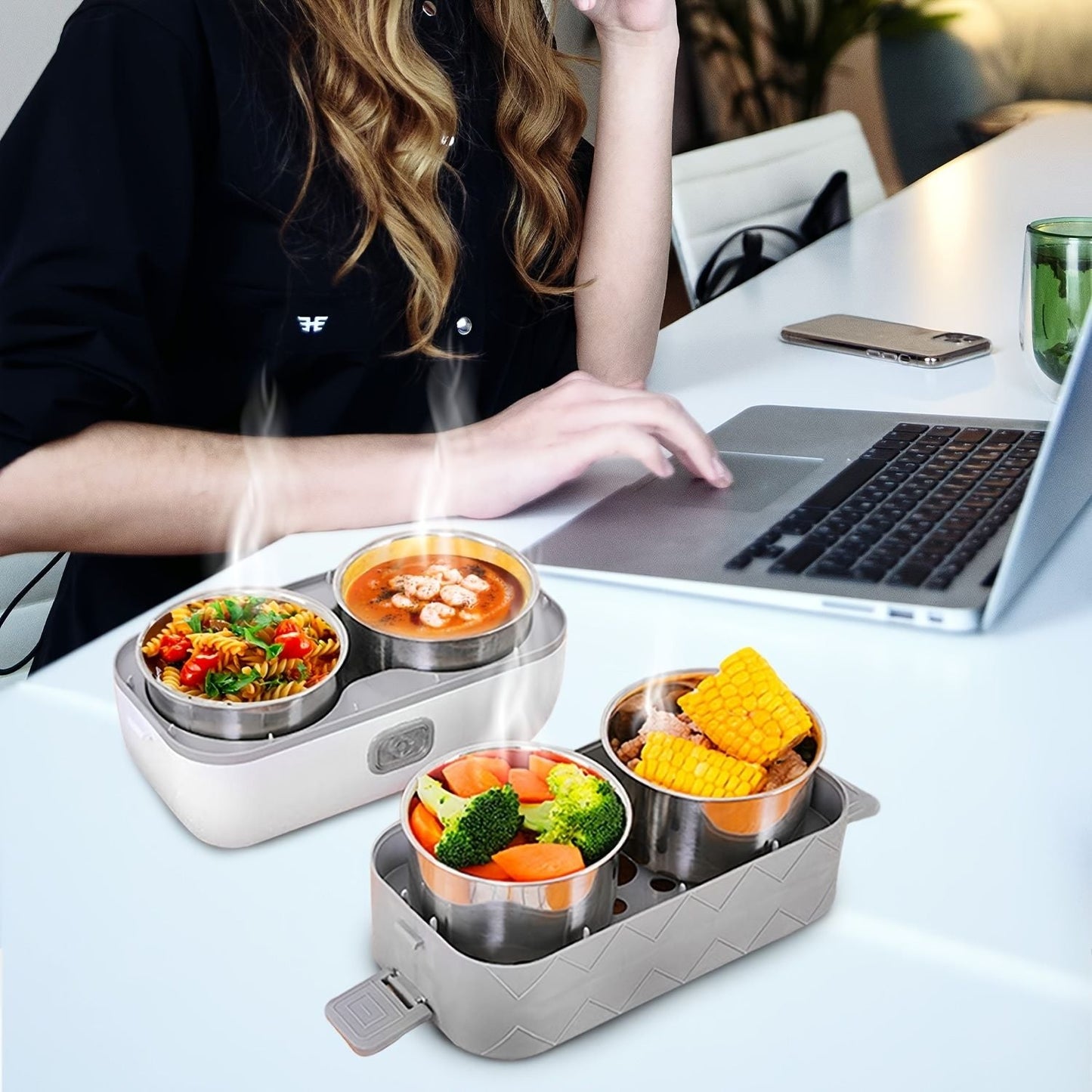 1pc Electric Lunch Box; Food Heater; Portable Food Warmer For Home And Office; Self Heating Lunch Box; Stainless Steel Food Container; Heated Bento Box For Adult; 2000ml/70oz (110V; 200W)