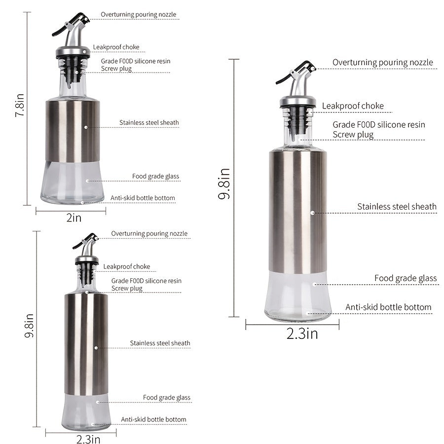 1PC Glass Seasoning Bottle Oil Bottle Stainless Steel Sheath Oil Pot Oil Pot Set Vinegar Bottle Soy Sauce Bottle Kitchen Supplies