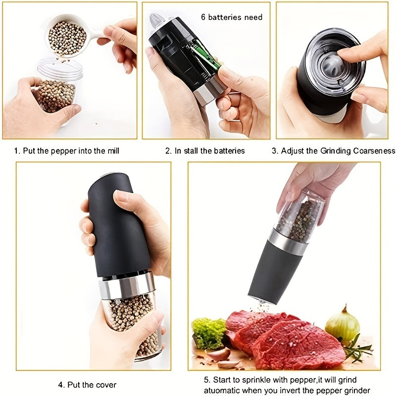 1pc/2pcs Electric Pepper Mill Herb Coffee Grinder Automatic Gravity Induction Salt Shaker Grinders Machine Kitchen Herb Spice Mill Tools (Battery Not Included)