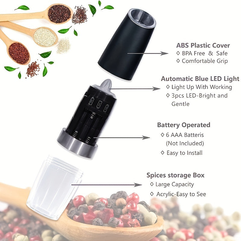 1pc/2pcs Electric Pepper Mill Herb Coffee Grinder Automatic Gravity Induction Salt Shaker Grinders Machine Kitchen Herb Spice Mill Tools (Battery Not Included)