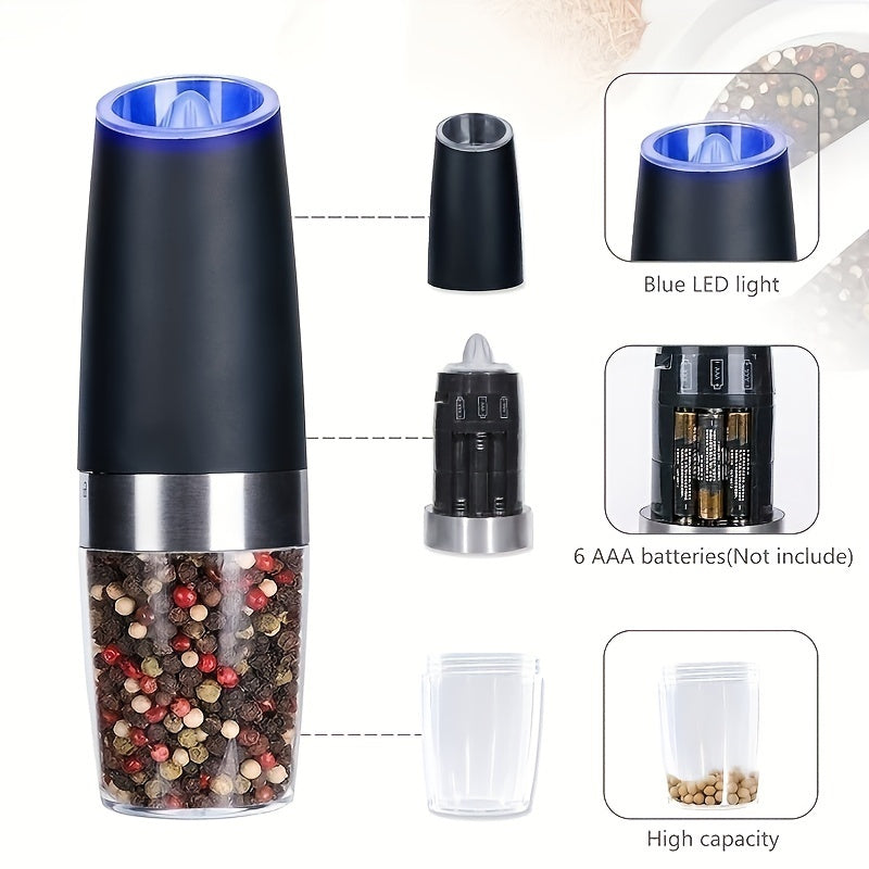 1pc/2pcs Electric Pepper Mill Herb Coffee Grinder Automatic Gravity Induction Salt Shaker Grinders Machine Kitchen Herb Spice Mill Tools (Battery Not Included)