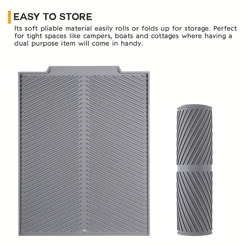 1pc Silicone Draining Board Mat, Folding Draining Mat, Large Drain Pad, Eco-Friendly Drainer Mat Heat Resistant Pot Mat Dishwasher Safe Trivet Mat, Kitchen Accessories