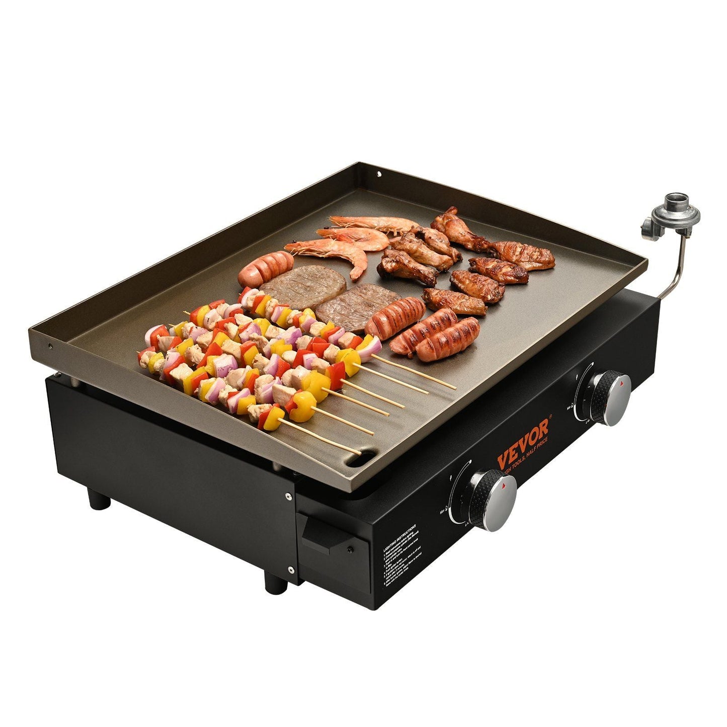 VEVOR Commercial Griddle, 22.4" Heavy Duty Manual Flat Top Griddle, Countertop Gas Grill with Non-Stick Cooking Plate, Steel LPG Gas Griddle, H-Shaped Burner Restaurant Portable Grill, 22, 000 BTU