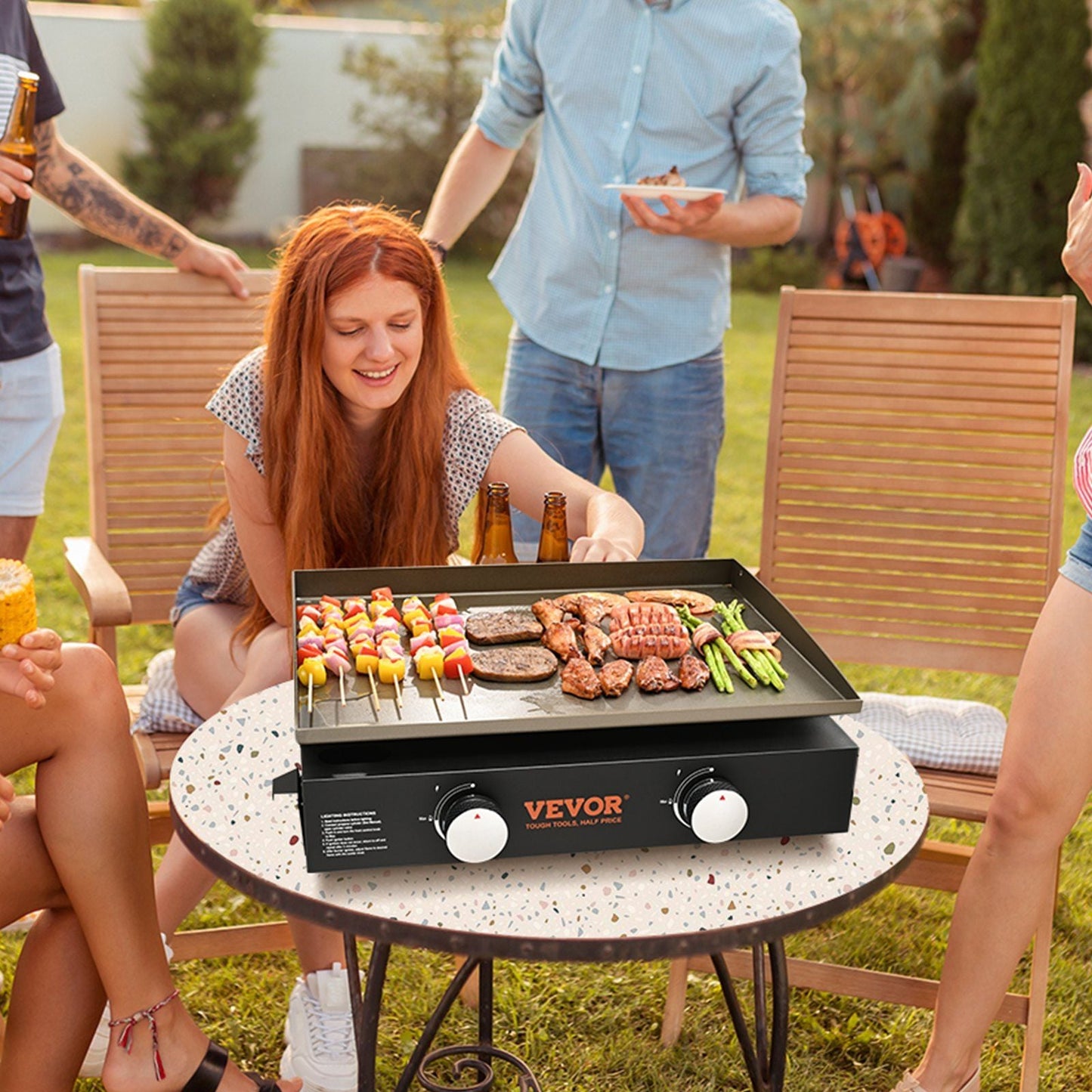 VEVOR Commercial Griddle, 22.4" Heavy Duty Manual Flat Top Griddle, Countertop Gas Grill with Non-Stick Cooking Plate, Steel LPG Gas Griddle, H-Shaped Burner Restaurant Portable Grill, 22, 000 BTU