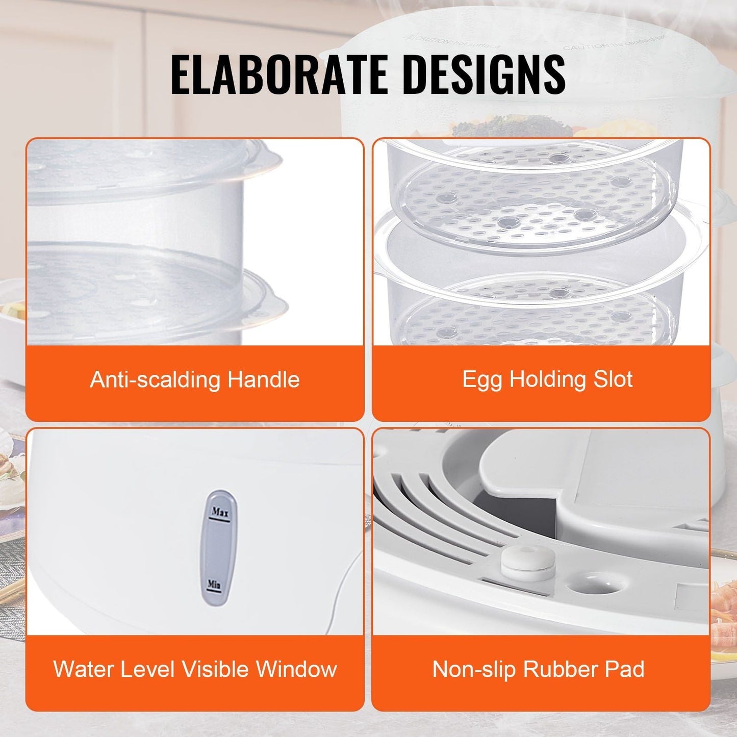 Electric Food Steamer, 7.4Qt/7L Electric Vegetable Steamer with 2-Tier Stackable Trays, 800W Food-Grade Food Steamer for Cooking with 60-Min Timer, Auto Shut-Off and Boil Dry Protection